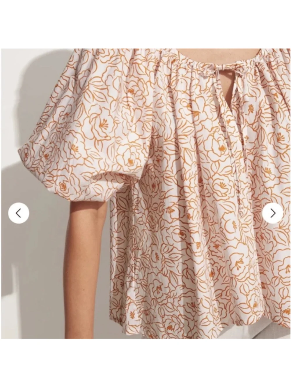 Faithfull the Brand Pink and White Puff Sleeve Blouse Floral Print Size XS